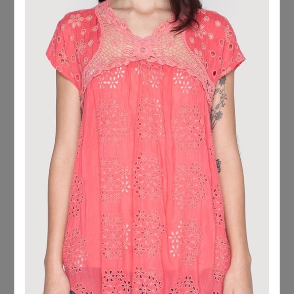 Johnny Was Tops - Johnny Was | Cap Sleeve Empire Eyelet Blouse L